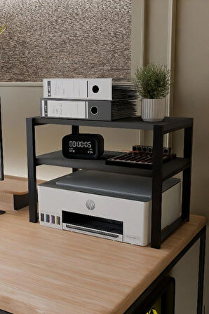 Steel Design 2 Katlı Metal Ayaklı Yazıcı ve Ofis Düzenleyici Raf – Masaüstü Standı, Dosya Klasör Organizeri