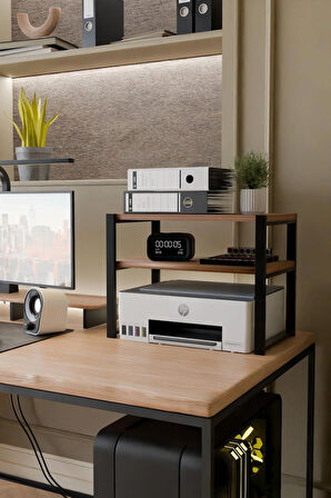 Steel Design 2 Katlı Metal Ayaklı Yazıcı ve Ofis Düzenleyici Raf – Masaüstü Standı, Dosya Klasör Organizeri