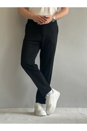 Gizli Düğme Detaylı Esnek Bel Rahat Kumaş Pantolon