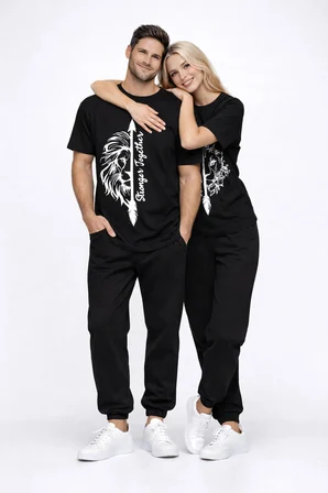 Sevgili Kombini Oversize Çift Tişört Unisex Stronger Together Baskılı Matching Couple Partner 2'li