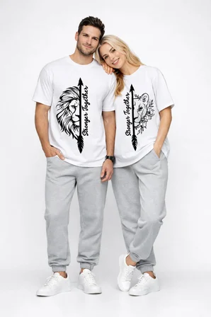 Sevgili Kombini Oversize Çift Tişört Unisex Stronger Together Baskılı Matching Couple Partner 2'li