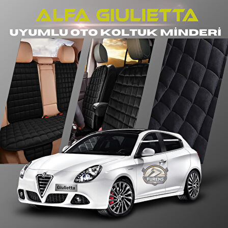 Alfa Romeo Giulietta Siyah Renk Tay Tüyü Cepli & Terletmez Sırtlı Oto Koltuk Minder Seti - Koltuk Koruma Kılıfı (ÖN & ARKA TAM SET)