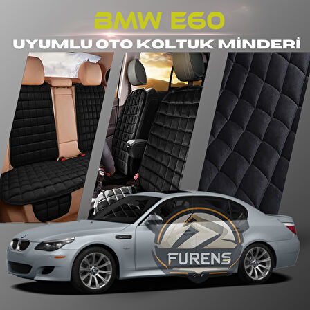 Bmw E60 Siyah Renk Tay Tüyü Cepli & Terletmez Sırtlı Oto Koltuk Minder Seti - Koltuk Koruma Kılıfı (ÖN & ARKA TAM SET)