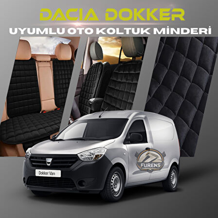 Dacia Dokker Siyah Renk Tay Tüyü Cepli & Terletmez Sırtlı Oto Koltuk Minder Seti - Koltuk Koruma Kılıfı (ÖN & ARKA TAM SET)