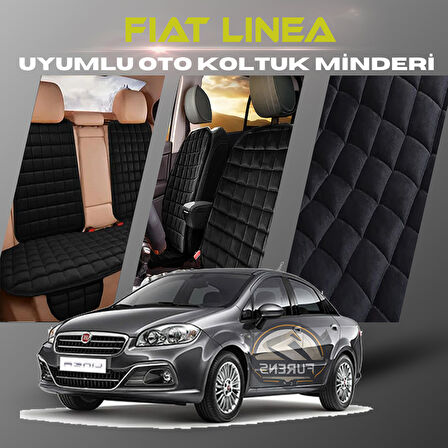 Fiat Linea Siyah Renk Tay Tüyü Cepli & Terletmez Sırtlı Oto Koltuk Minder Seti - Koltuk Koruma Kılıfı (ÖN & ARKA TAM SET)