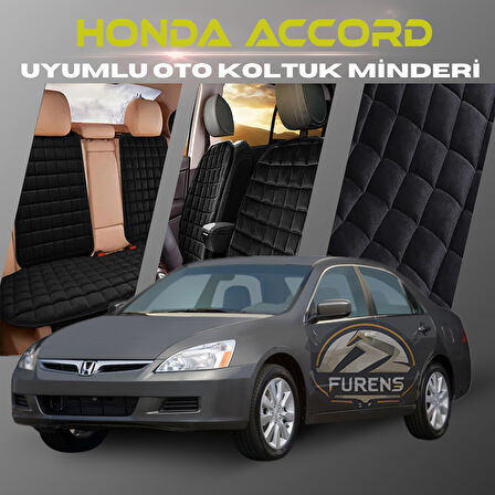 Honda Accord Siyah Renk Tay Tüyü Cepli & Terletmez Sırtlı Oto Koltuk Minder Seti - Koltuk Koruma Kılıfı (ÖN & ARKA TAM SET)