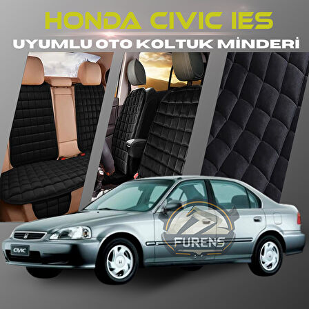 Honda İes Parlak Siyah Renk Tay Tüyü Cepli & Terletmez Sırtlı Oto Koltuk Minder Seti - Koltuk Koruma Kılıfı (ÖN & ARKA TAM SET)