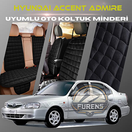 Hyunda Accent Admire Siyah Renk Tay Tüyü Cepli & Terletmez Sırtlı Oto Koltuk Minder Seti - Koltuk Koruma Kılıfı (ÖN & ARKA TAM SET)