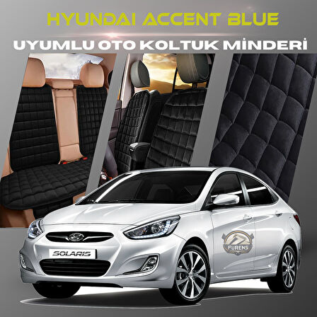 Hyunda Accent Blue Siyah Renk Tay Tüyü Cepli & Terletmez Sırtlı Oto Koltuk Minder Seti - Koltuk Koruma Kılıfı (ÖN & ARKA TAM SET)