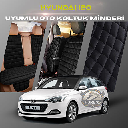 Hyundai İ20 Siyah Renk Tay Tüyü Cepli & Terletmez Sırtlı Oto Koltuk Minder Seti - Koltuk Koruma Kılıfı (ÖN & ARKA TAM SET)