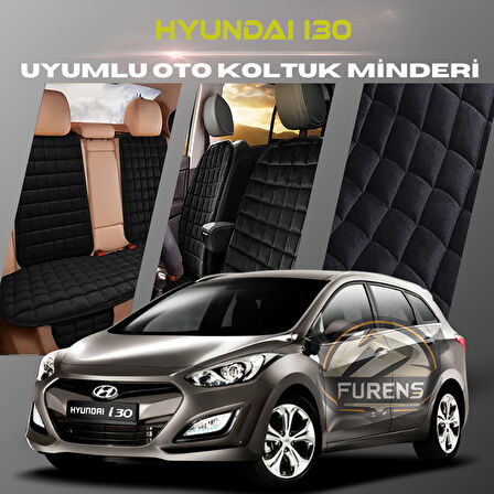 Hyundai İ30 Siyah Renk Tay Tüyü Cepli & Terletmez Sırtlı Oto Koltuk Minder Seti - Koltuk Koruma Kılıfı (ÖN & ARKA TAM SET)