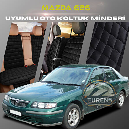 Mazda 626 Siyah Renk Tay Tüyü Cepli & Terletmez Sırtlı Oto Koltuk Minder Seti - Koltuk Koruma Kılıfı (ÖN & ARKA TAM SET)