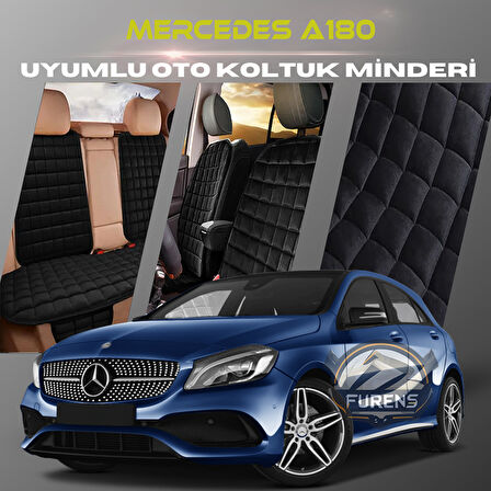 Mercedes A180 Siyah Renk Tay Tüyü Cepli & Terletmez Sırtlı Oto Koltuk Minder Seti - Koltuk Koruma Kılıfı (ÖN & ARKA TAM SET)