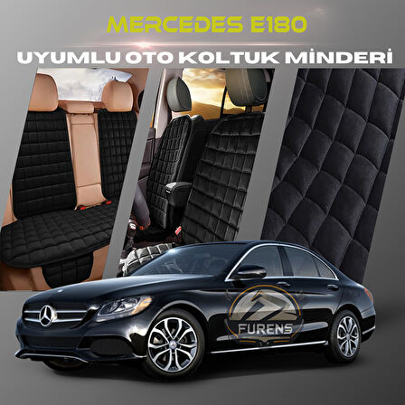 Mercedes E180 Siyah Renk Tay Tüyü Cepli & Terletmez Sırtlı Oto Koltuk Minder Seti - Koltuk Koruma Kılıfı (ÖN & ARKA TAM SET)