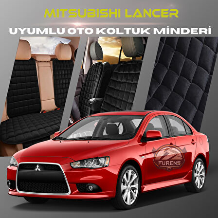 Mitsubishi Lancer Siyah Renk Tay Tüyü Cepli & Terletmez Sırtlı Oto Koltuk Minder Seti - Koltuk Koruma Kılıfı (ÖN & ARKA TAM SET)