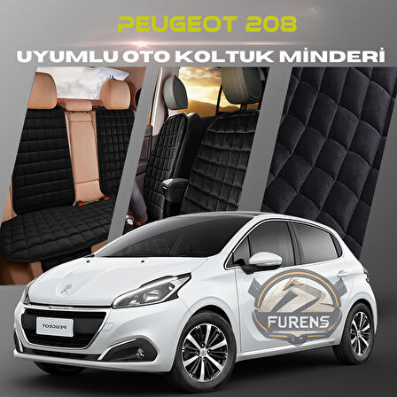 Peugeot 208 Siyah Renk Tay Tüyü Cepli & Terletmez Sırtlı Oto Koltuk Minder Seti - Koltuk Koruma Kılıfı (ÖN & ARKA TAM SET)