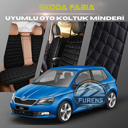 Skoda Fabia Siyah Renk Tay Tüyü Cepli & Terletmez Sırtlı Oto Koltuk Minder Seti - Koltuk Koruma Kılıfı (ÖN & ARKA TAM SET)