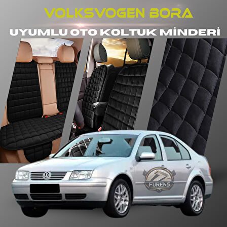 Volksvogen Bora Siyah Renk Tay Tüyü Cepli & Terletmez Sırtlı Oto Koltuk Minder Seti - Koltuk Koruma Kılıfı (ÖN & ARKA TAM SET)