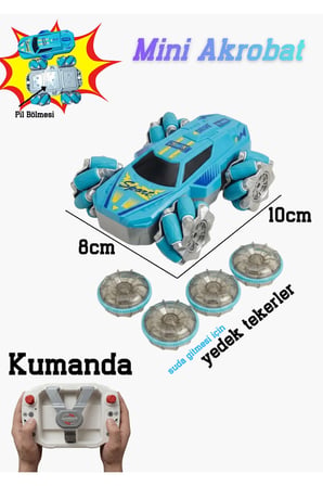 2.4Ghz Şarjlı Suda Ve Karada Gidebilen Yedek Tekerli Mini Akrobat Araba