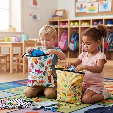 Yorni 2 Adet, 37 x 30 Cm, Summer ve Zoo Desen, Sıvı Geçirmeyen Çok Amaçlı Çanta, Ekonomik Set, Yıkanabilir