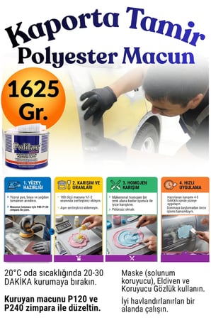 Süper Soft Polyester Macun 1625 gr Çelik Macun Oto Araba Kaporta Tamir Dolgu ve Yoklama Macunu Ahşap Metal Fiber Uyumlu Kolay Zımparalanan Sertleştiricili