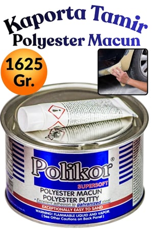 Süper Soft Polyester Macun 1625 gr Çelik Macun Oto Araba Kaporta Tamir Dolgu ve Yoklama Macunu Ahşap Metal Fiber Uyumlu Kolay Zımparalanan Sertleştiricili