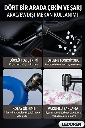 Siyah 160000pa El Kablosuz Süpürge Motor Temizleme Makinesi Güçlü Emişli Vakum Araba Hava