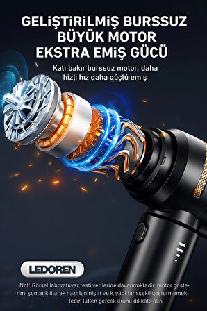 Siyah 160000pa El Kablosuz Süpürge Motor Temizleme Makinesi Güçlü Emişli Vakum Araba Hava