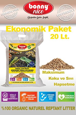 Bonny Nice Doğal Çam Pellet Sürüngen Taban Malzemesi 10 Kg 20 Lt (4 Adet)