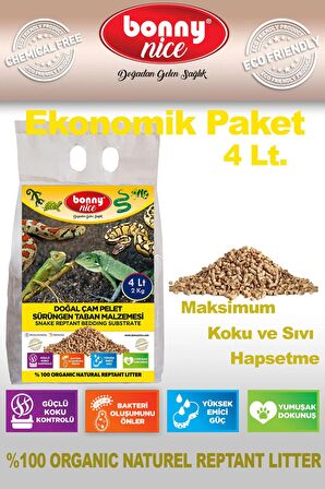 Bonny Nice Doğal Çam Pellet Sürüngen Taban Malzemesi 2 Kg 4 Lt