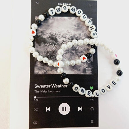 Sweater Weather - Two Mouths One Love İnci Harf Boncuk Detaylı Kalp Figürlü Sevgili Çift Bileklik Seti