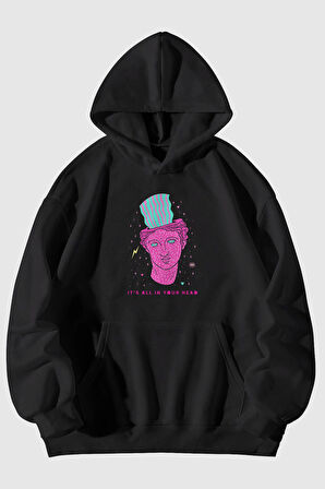 Acid Head Baskılı Unisex Kanguru Cepli Kapüşonlu Sweatshirt Hoodie | S