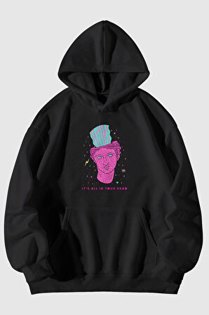 Acid Head Baskılı Unisex Kanguru Cepli Kapüşonlu Sweatshirt Hoodie | XL