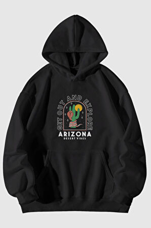 Arizona Desert Vibes Baskılı Unisex Kanguru Cepli Kapüşonlu Sweatshirt Hoodie | M