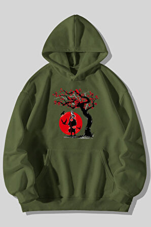 Üç İplik Naruto Akatsuki Itachi Baskılı Unisex Çimen Kanguru Cepli Kapüşonlu Sweatshirt Hoodie | L