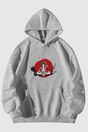 Korsan Luffy Baskılı Unisex Kanguru Cepli Kapüşonlu Sweatshirt Hoodie | XL