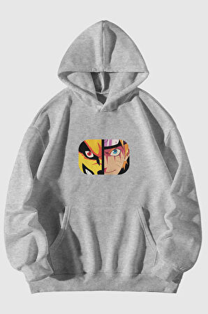 Naruto Dokuz Kuyruklu Tilki Baskılı Unisex Kanguru Cepli Kapüşonlu Sweatshirt Hoodie | M