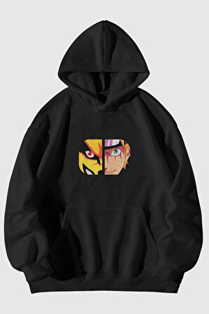 Naruto Dokuz Kuyruklu Tilki Baskılı Unisex Kanguru Cepli Kapüşonlu Sweatshirt Hoodie | S