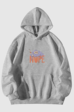 Nope Tembel Hayvan Baskılı Unisex Kanguru Cepli Kapüşonlu Sweatshirt Hoodie | XL