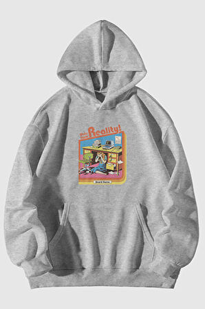 Hide From Reality Baskılı Unisex Kanguru Cepli Kapüşonlu Sweatshirt Hoodie | S