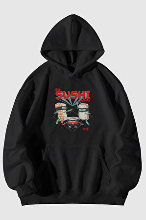 Sushi Squad Baskılı Unisex Kanguru Cepli Kapüşonlu Sweatshirt Hoodie | M