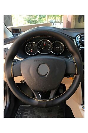 Renault Symbol 2013 Ve Sonrası Uyumlu Dikmeli Direksiyon Kılıfı Sarı Ipli (11CM)
