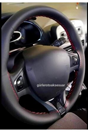 Renault Symbol Uyumlu Deri Dikmeli Direksiyon Kılıfı Soft Kırmızı Ipli 38×11cm