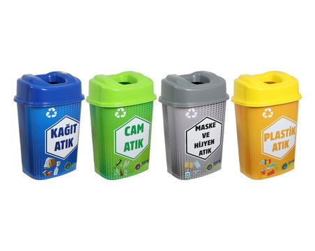 Sağlam Plastik Sıfır Atık Kutusu - Geri Dönüşüm Kutusu 4'lü Set 60 Lt
