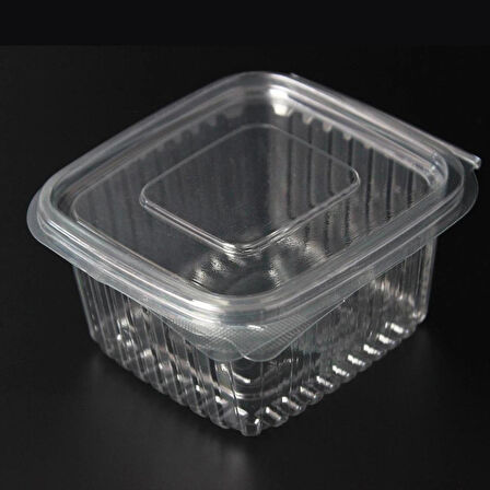 Sızdırmaz Düz Kapaklı Şeffaf Plastik Kap – 375 cc kapasiteli, 100 Adet, Gıda Saklama ve Servis Kabı
