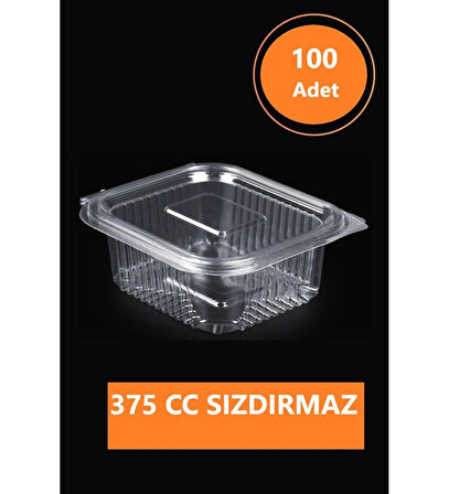 Sızdırmaz Düz Kapaklı Şeffaf Plastik Kap – 375 cc kapasiteli, 100 Adet, Gıda Saklama ve Servis Kabı