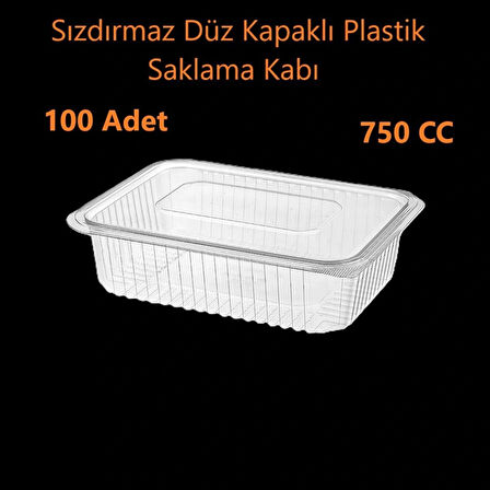 Sızdırmaz Düz Kapaklı Şeffaf Plastik Kap – 750 cc kapasiteli, 100 Adet, Gıda Saklama ve Servis Kabı