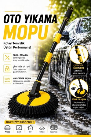 **Teleskopik Saplı Mikrofiber Oto Yıkama Fırçası | Araç Yıkama Mopu, Çizmez Araç Temizlik Fırçası | Otomobil, SUV ve Cam Temizleme Aparatı**