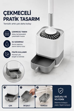 Silikon Uçlu Hazneli Tuvalet Fırçası Seti | Klozet Temizleme Fırçası, Sıvı Hazneli WC Temizlik Aparatı | Duvara Monte ve Zeminde Kullanım