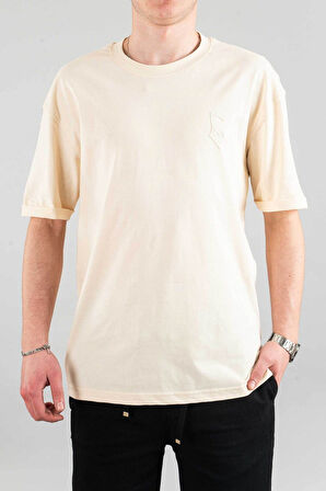 Erkek Özel Bisiklet Yaka Tişört Basic Yarı Owersize Düz Baskılı T-Shirt